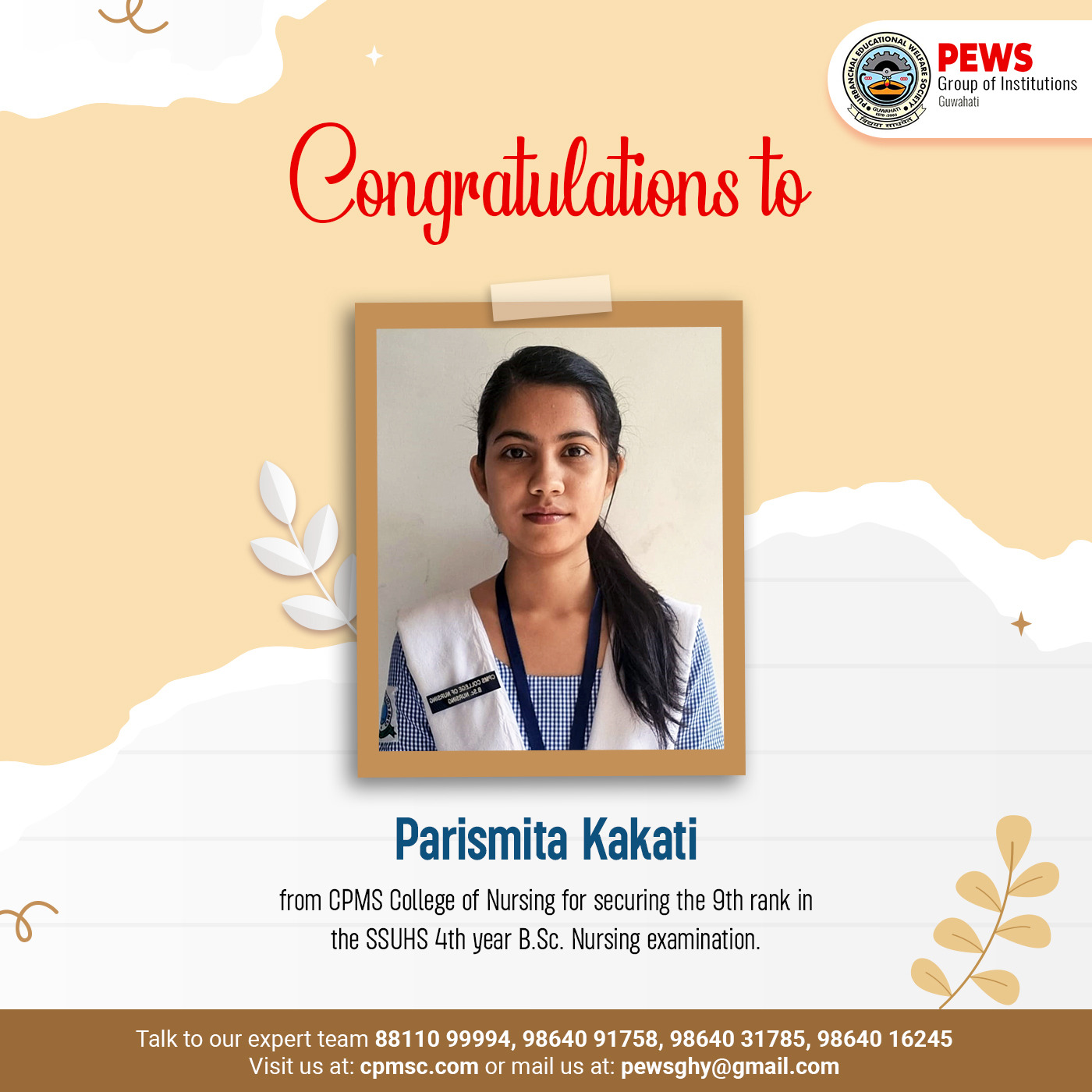 Parismita Kakati of CPMS College of Nursing secure...